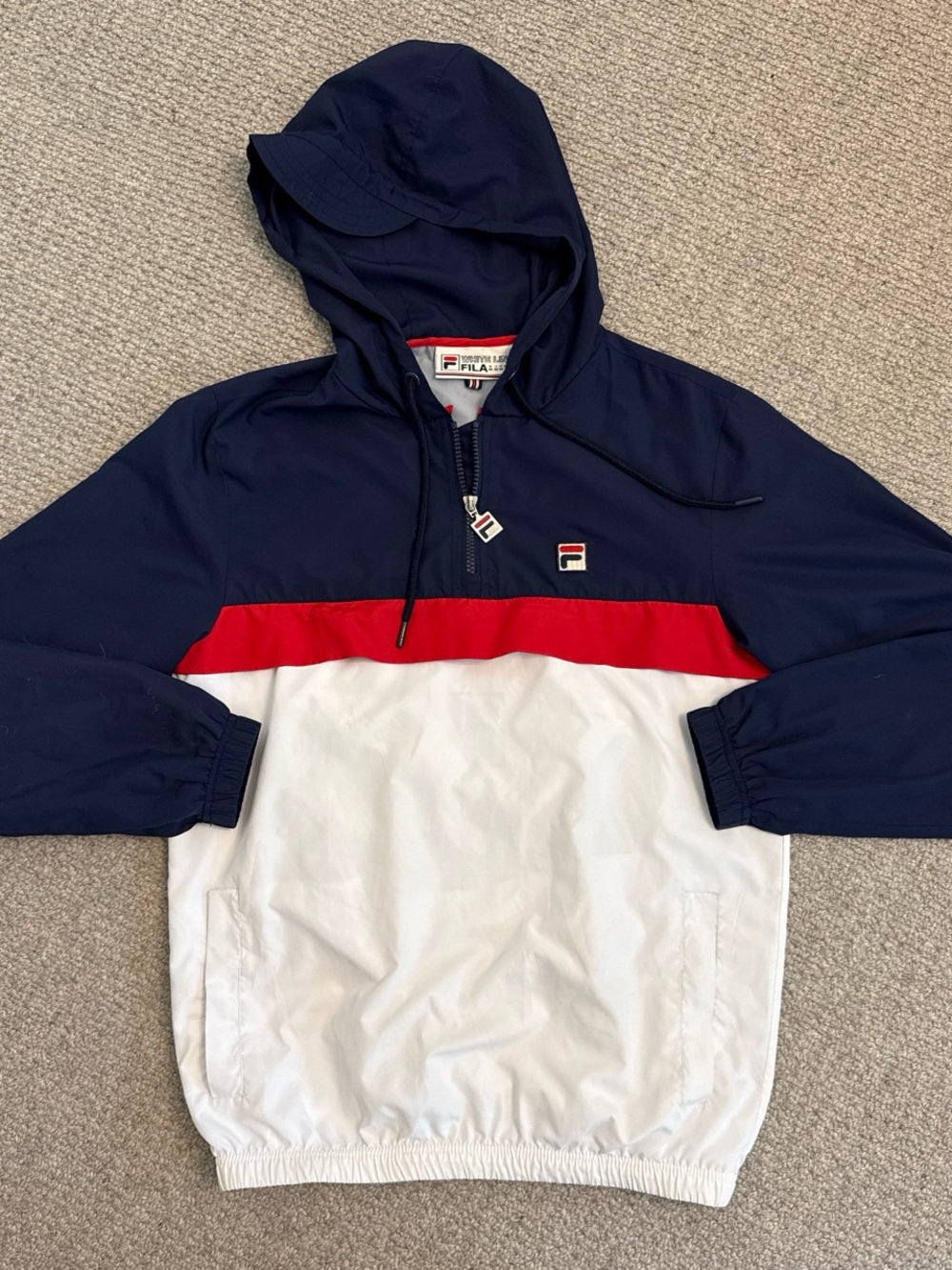 FILA Navy Red White Hooded Pullover Windbreaker